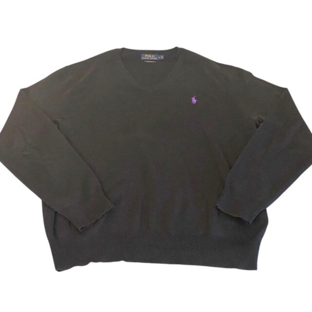 Polo Ralph Lauren Men's V Neck Pullover Sweater Black 100% Pima Cotton Size L